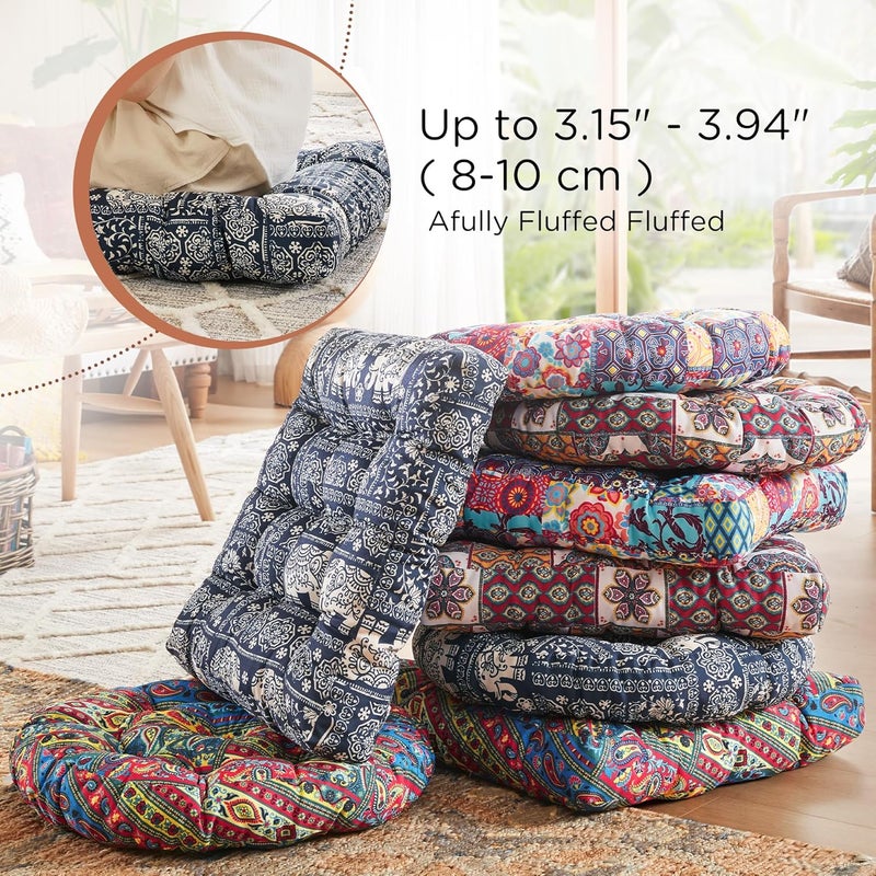 CODi Meditation Floor Pillow, Square Pillows Seating for Adults and Kids, Boho Cushion for Yoga Living Room Tatami Sitting, Memory Foam Added, 22x22 Inch, Indigo Elephant - Image 4